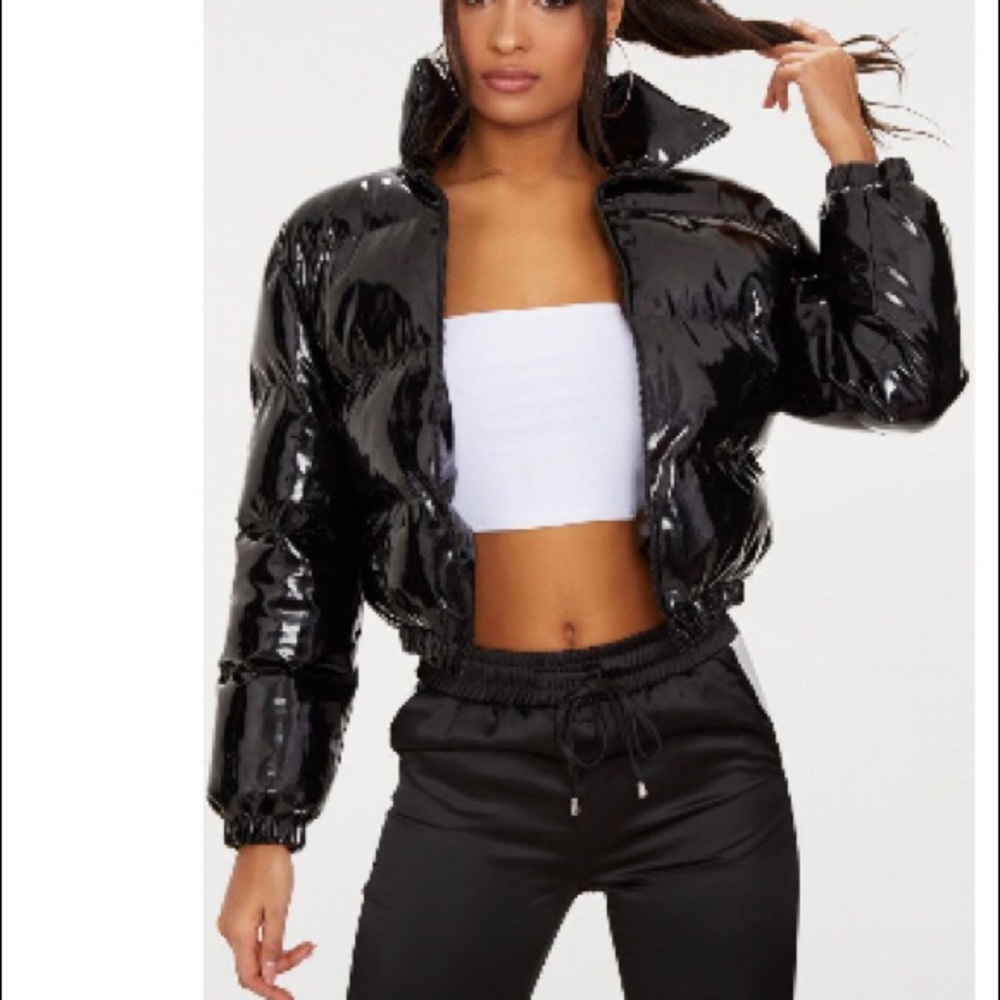 Black vinyl puffer jacket